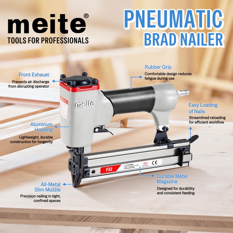 meite F32 Brad Nailer 18 Gauge 3/8" to 1-1/4" Pneumatic Tool for Woodworking Projects - Image 5